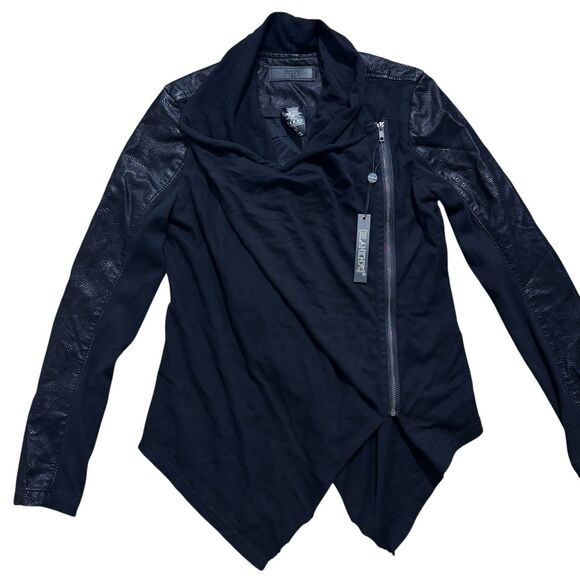BLANK NYC Jacket Womens Medium Black Moto Biker Retro Drape Front Zip NWT - Picture 1 of 6